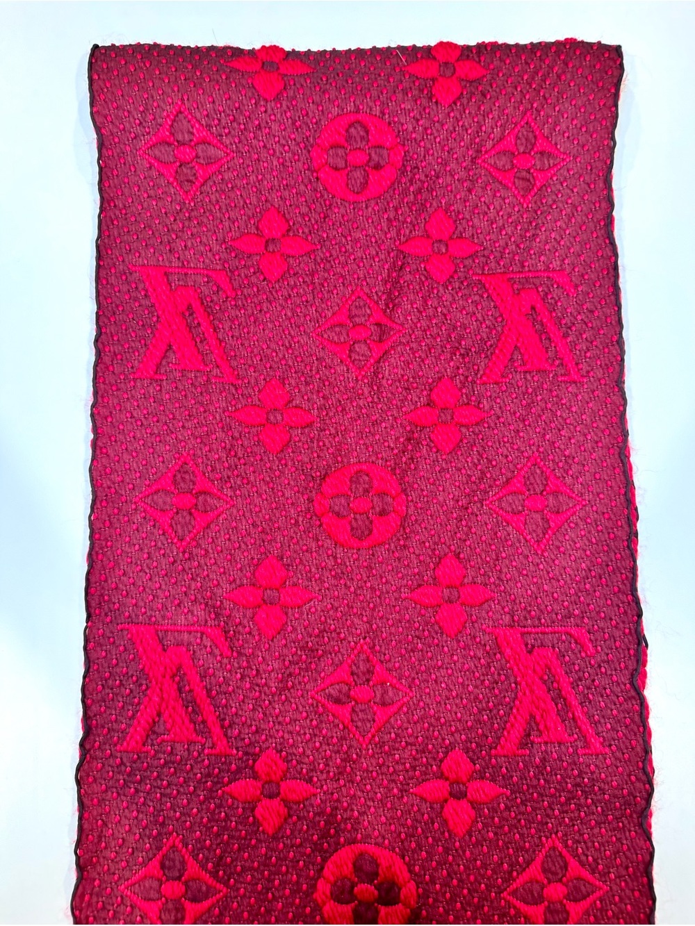 Louis Vuitton Logomania Reversible Rubis Red Wool And Silk Scarf - Picture 7 of 11